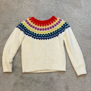EUC Hanna Andersson Girls’ soft white with colorful detail sweater, sz 12